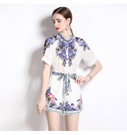 Outfits 2pcs Sets Spring Summer Vintage Floral Print O Neck Short Sleeve Women Ladies Top Shirt Blouse Shorts Suits $43.44 - ...