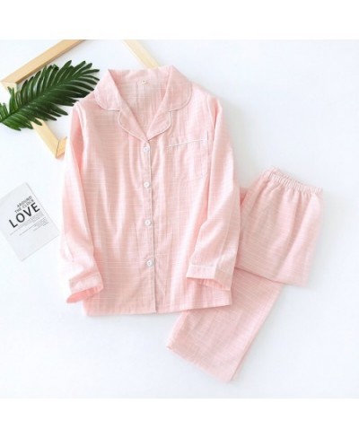 Spring New Couples Simple Style Pajamas Set Men And Women Striped Sleepwear Set Full Sleeve Lovers 2Pcs Gauze Cotton Homewear...