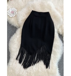 2022 New Summer Tassel Stitching Black Skirt for Women High Waist Irregular Slim-Fit Sexy Hip Mini Skirt Female One-Step Fald...