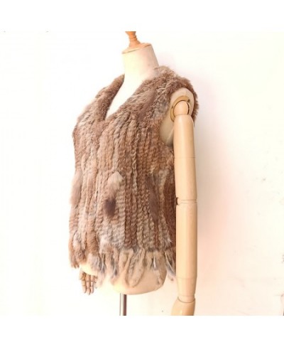 Knitted Real Rabbit Fur Vest With Tassel Casual Women Autumn Real Fur Gelit Ladies Sleeveless Real Fur Coats For Womans $55.1...