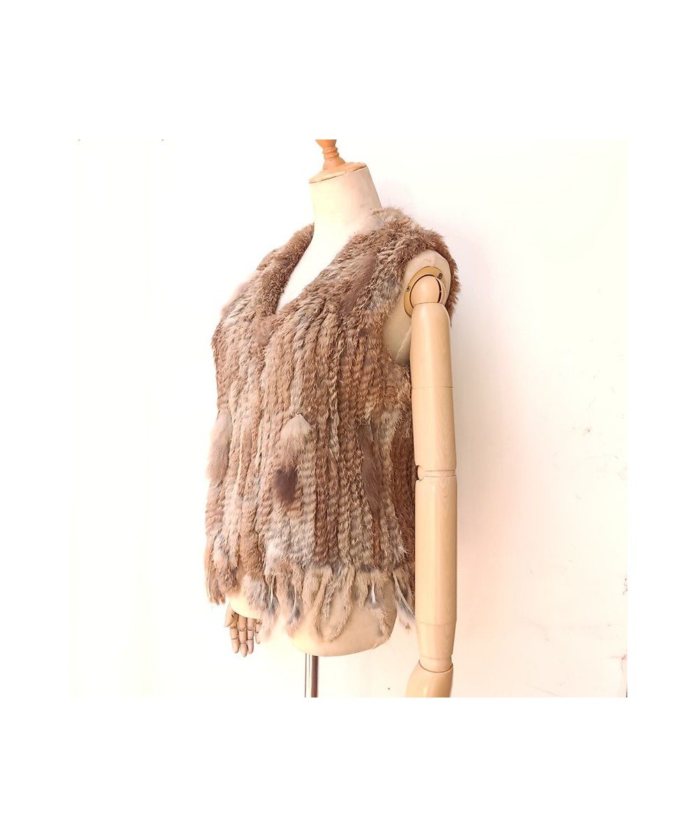 Knitted Real Rabbit Fur Vest With Tassel Casual Women Autumn Real Fur Gelit Ladies Sleeveless Real Fur Coats For Womans $55.1...