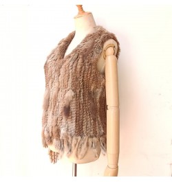 Knitted Real Rabbit Fur Vest With Tassel Casual Women Autumn Real Fur Gelit Ladies Sleeveless Real Fur Coats For Womans $55.1...