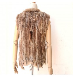 Knitted Real Rabbit Fur Vest With Tassel Casual Women Autumn Real Fur Gelit Ladies Sleeveless Real Fur Coats For Womans $55.1...