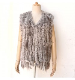 Knitted Real Rabbit Fur Vest With Tassel Casual Women Autumn Real Fur Gelit Ladies Sleeveless Real Fur Coats For Womans $55.1...