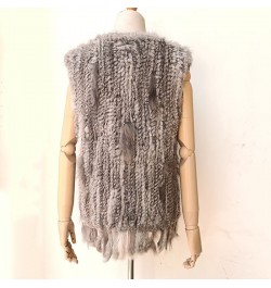 Knitted Real Rabbit Fur Vest With Tassel Casual Women Autumn Real Fur Gelit Ladies Sleeveless Real Fur Coats For Womans $55.1...