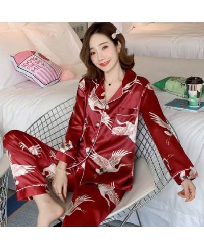 2023 Spring New Style Long Sleeved Women Pajamas Set Satin Silk Love Printed Fashion Pyjamas Female Sleepwear Plus Size 5XL $...