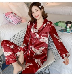 2023 Spring New Style Long Sleeved Women Pajamas Set Satin Silk Love Printed Fashion Pyjamas Female Sleepwear Plus Size 5XL $...