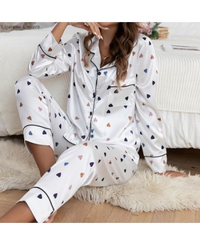 2023 Spring New Style Long Sleeved Women Pajamas Set Satin Silk Love Printed Fashion Pyjamas Female Sleepwear Plus Size 5XL $...