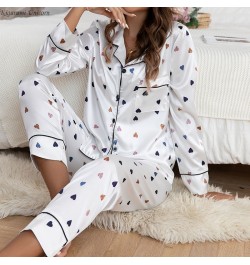 2023 Spring New Style Long Sleeved Women Pajamas Set Satin Silk Love Printed Fashion Pyjamas Female Sleepwear Plus Size 5XL $...