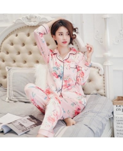 2023 Spring New Style Long Sleeved Women Pajamas Set Satin Silk Love Printed Fashion Pyjamas Female Sleepwear Plus Size 5XL $...