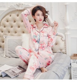 2023 Spring New Style Long Sleeved Women Pajamas Set Satin Silk Love Printed Fashion Pyjamas Female Sleepwear Plus Size 5XL $...