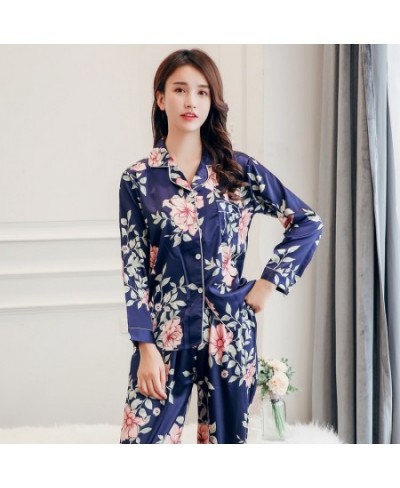 2023 Spring New Style Long Sleeved Women Pajamas Set Satin Silk Love Printed Fashion Pyjamas Female Sleepwear Plus Size 5XL $...