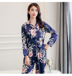 2023 Spring New Style Long Sleeved Women Pajamas Set Satin Silk Love Printed Fashion Pyjamas Female Sleepwear Plus Size 5XL $...