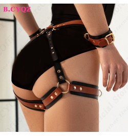 Bdsm Harness Brown And Black Pu Leather Bondage Sexy Garter Belt Buttock Harness Women Goth Rave Tight Garter Suspenders Feti...