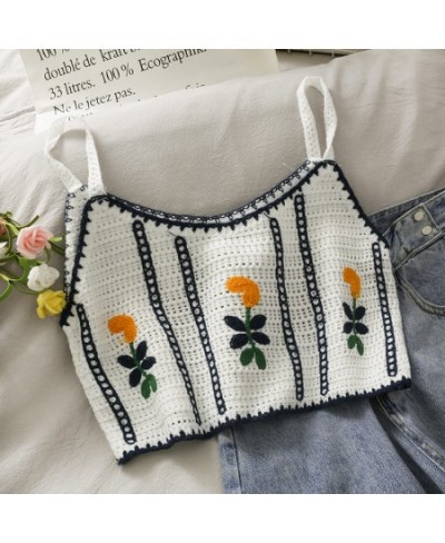 Women Cotton Camis Crop Tops Summer Crochet Floral Embroidery V Neck Cute Tops French Style Going Out Beach Tops $15.39 - Top...