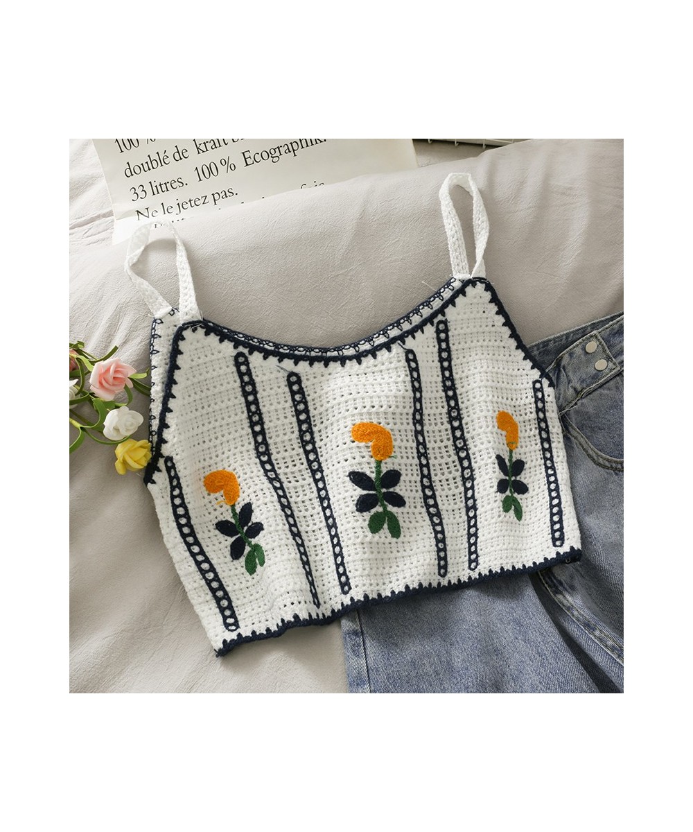 Women Cotton Camis Crop Tops Summer Crochet Floral Embroidery V Neck Cute Tops French Style Going Out Beach Tops $15.39 - Top...