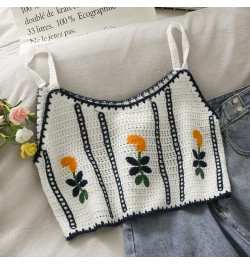 Women Cotton Camis Crop Tops Summer Crochet Floral Embroidery V Neck Cute Tops French Style Going Out Beach Tops $15.39 - Top...