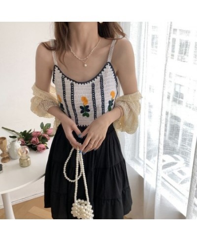 Women Cotton Camis Crop Tops Summer Crochet Floral Embroidery V Neck Cute Tops French Style Going Out Beach Tops $15.39 - Top...