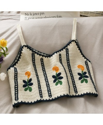 Women Cotton Camis Crop Tops Summer Crochet Floral Embroidery V Neck Cute Tops French Style Going Out Beach Tops $15.39 - Top...