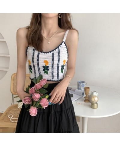 Women Cotton Camis Crop Tops Summer Crochet Floral Embroidery V Neck Cute Tops French Style Going Out Beach Tops $15.39 - Top...