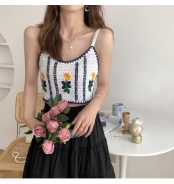 Women Cotton Camis Crop Tops Summer Crochet Floral Embroidery V Neck Cute Tops French Style Going Out Beach Tops $15.39 - Top...