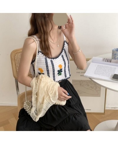 Women Cotton Camis Crop Tops Summer Crochet Floral Embroidery V Neck Cute Tops French Style Going Out Beach Tops $15.39 - Top...