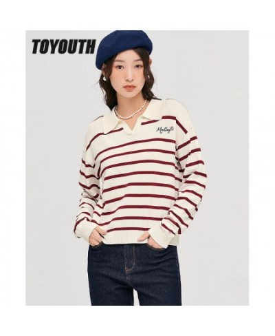 Women Sweaters 2022 Autumn Long Sleeves V Neck Knitted Pullover Striped Comfort Casual Chic Tops $43.02 - Sweaters