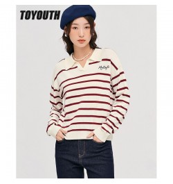 Women Sweaters 2022 Autumn Long Sleeves V Neck Knitted Pullover Striped Comfort Casual Chic Tops $43.02 - Sweaters