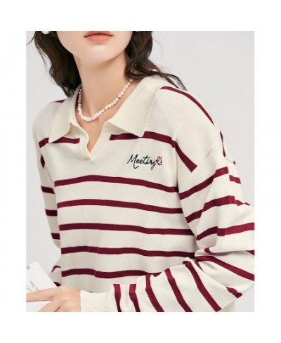 Women Sweaters 2022 Autumn Long Sleeves V Neck Knitted Pullover Striped Comfort Casual Chic Tops $43.02 - Sweaters