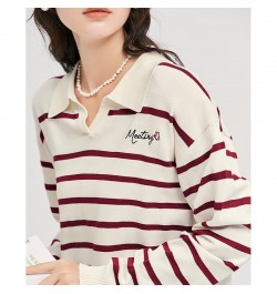 Women Sweaters 2022 Autumn Long Sleeves V Neck Knitted Pullover Striped Comfort Casual Chic Tops $43.02 - Sweaters