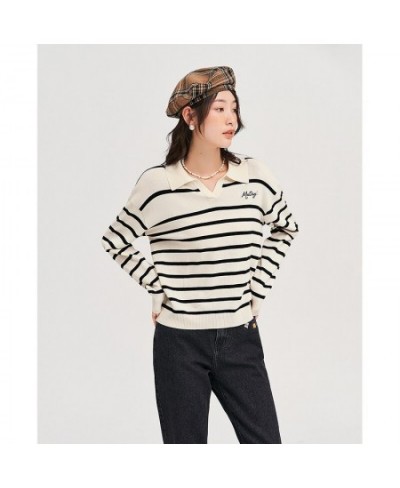 Women Sweaters 2022 Autumn Long Sleeves V Neck Knitted Pullover Striped Comfort Casual Chic Tops $43.02 - Sweaters