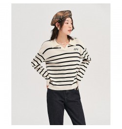 Women Sweaters 2022 Autumn Long Sleeves V Neck Knitted Pullover Striped Comfort Casual Chic Tops $43.02 - Sweaters