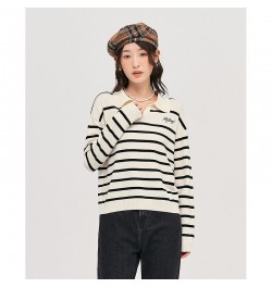 Women Sweaters 2022 Autumn Long Sleeves V Neck Knitted Pullover Striped Comfort Casual Chic Tops $43.02 - Sweaters