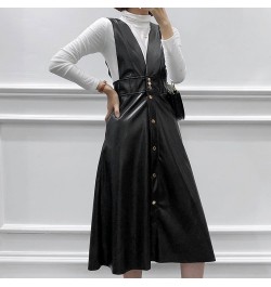 2023 Black PU Leather V-neck Summer Dress Sleeveless Strapless Autumn and Winter Artificial Leather Dress Fashion Temperament...