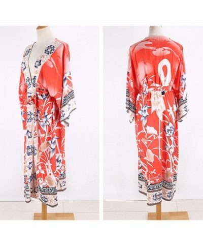 Women Print Bat Sleeve Beach Bohemian Dresses Kimono Ladies V Neck Tassel Summer Open Stitch Vestidos Cardigan Blouse $34.80 ...