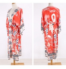 Women Print Bat Sleeve Beach Bohemian Dresses Kimono Ladies V Neck Tassel Summer Open Stitch Vestidos Cardigan Blouse $34.80 ...