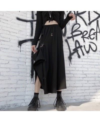 Harajuku Cargo Skirts Women High Waist Buckle Irregular Skirts Gothic Punk Freely Adjustable Black A Line Midi Long Skirt $31...