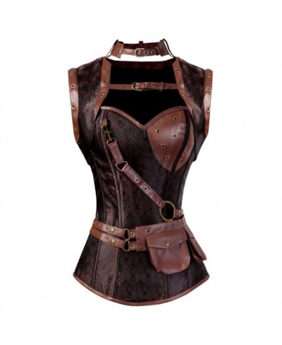 Steampunk Medieval Women Zipper Punk Style Spiral Steel Bone Leather Corset Bustier Top Sexy Gothic Brown Halloween Party $41...