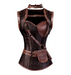 Steampunk Medieval Women Zipper Punk Style Spiral Steel Bone Leather Corset Bustier Top Sexy Gothic Brown Halloween Party $41...