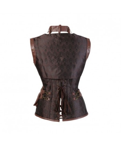 Steampunk Medieval Women Zipper Punk Style Spiral Steel Bone Leather Corset Bustier Top Sexy Gothic Brown Halloween Party $41...