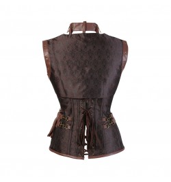 Steampunk Medieval Women Zipper Punk Style Spiral Steel Bone Leather Corset Bustier Top Sexy Gothic Brown Halloween Party $41...