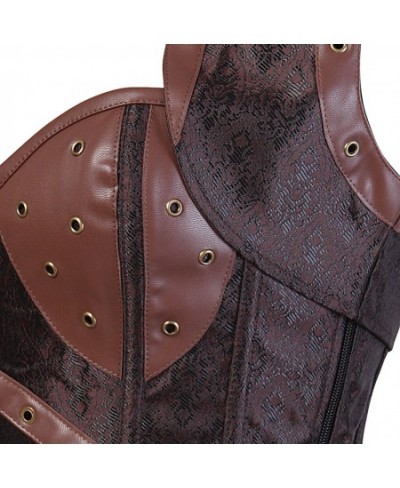 Steampunk Medieval Women Zipper Punk Style Spiral Steel Bone Leather Corset Bustier Top Sexy Gothic Brown Halloween Party $41...