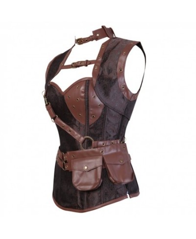 Steampunk Medieval Women Zipper Punk Style Spiral Steel Bone Leather Corset Bustier Top Sexy Gothic Brown Halloween Party $41...