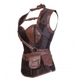 Steampunk Medieval Women Zipper Punk Style Spiral Steel Bone Leather Corset Bustier Top Sexy Gothic Brown Halloween Party $41...