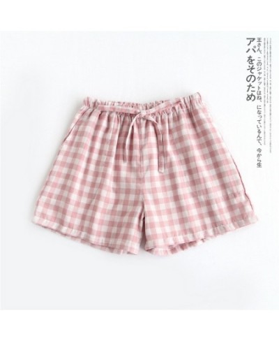 Couple pajamas summer cotton gauze shorts Japanese style simple elastic waist casual large size lattice men & women home pant...