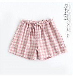 Couple pajamas summer cotton gauze shorts Japanese style simple elastic waist casual large size lattice men & women home pant...