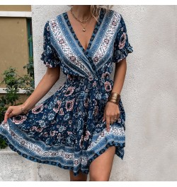 Summer Sexy European And American Dress V-neck Printed Casual Bohemian Beach Skirt Large Skirt Short Skirt $37.31 - Skirts