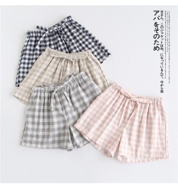 Couple pajamas summer cotton gauze shorts Japanese style simple elastic waist casual large size lattice men & women home pant...