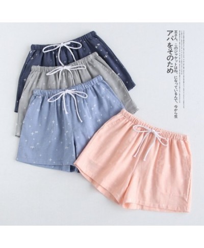 Couple pajamas summer cotton gauze shorts Japanese style simple elastic waist casual large size lattice men & women home pant...