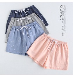 Couple pajamas summer cotton gauze shorts Japanese style simple elastic waist casual large size lattice men & women home pant...